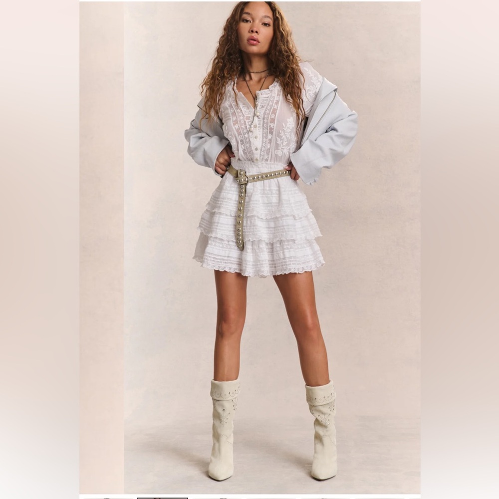 LOVESHACKFANCY Jaislyn Embroidered White Mini Dress XL - Picture 6 of 6